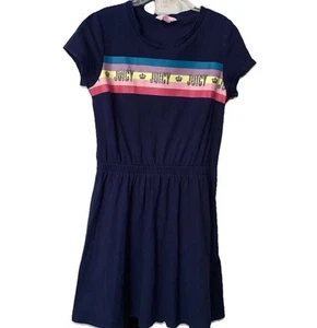 Juicy Couture Girls S (7/8) Pullover Drop-Waist Blouson Dress Glittery Lettering - Picture 1 of 8