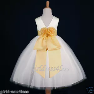 MARFIL/AMARILLO FIESTA PASCUA TUL FLOR DE BODA NIÑA VESTIDO 18M 2 4 6 8 10 12 - Imagen 1 de 2