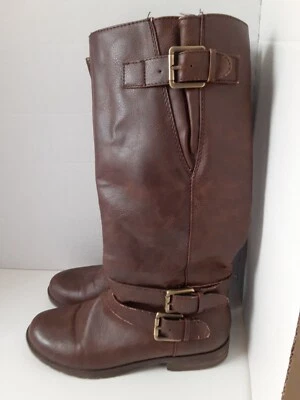 Botas de motociclista Natural Soul para mujer de cuero marrón envejecido de caña alta talla 8 M Foto 1 de 4