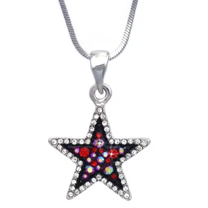 Clear Red AB Crystal Two Tone Color Star Pendant Necklace Bling Jewelry - Picture 1 of 2