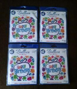 Lot of 4 NEW square Happy Birthday 18" balloons foil mylar ribbon weight 2 sided