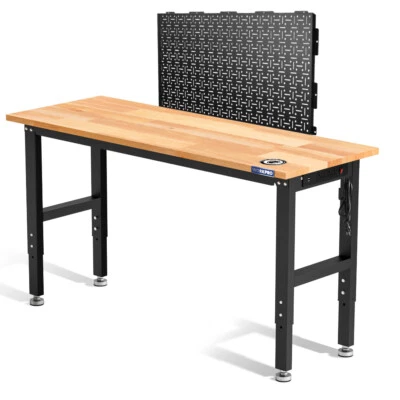 WORKPRO 48" Adjustable Workbench Rubber Wood Top w/2 Pack 16"x32" Metal Pegboard - Image 1 of 4