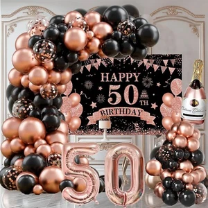 50th Birthday Decorations Set - Rose Gold Banner, Balloons, 50 Number, Party Kit - Picture 1 of 6