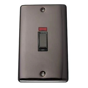 Caradok 45A 1gang double pole switch+neon double plate (86×146) Black Nickel, Me - Picture 1 of 1