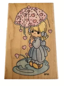 Stampendous Rubber Stamp Precious Moments Rain Shower Falling Hearts Umbrella - Picture 1 of 6