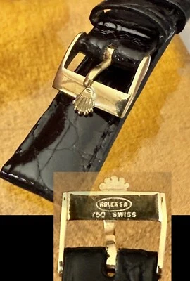 Fivela ROLEX 14mm ouro 18k ROLEXSA .750 SWISS 16mm crocodilo preto - Imagem 1 de 4