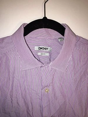 DKNY Men's Button Down Shirt Purple And White Slim Fit Size 17 1/2 Medium - Image 1 of 4