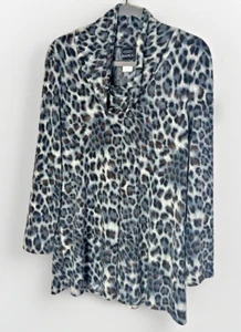 Coco Bianco Blouse Top Womens Size L Gray Red Leopard Print Long Sleeve - Picture 1 of 7