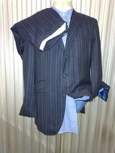 HILFIGER Ruderstreifen Kaschmir Wolle Flanell 2tlg Anzug Sakko 42L Gürtel Hose 34w  - Bild 1 von 12