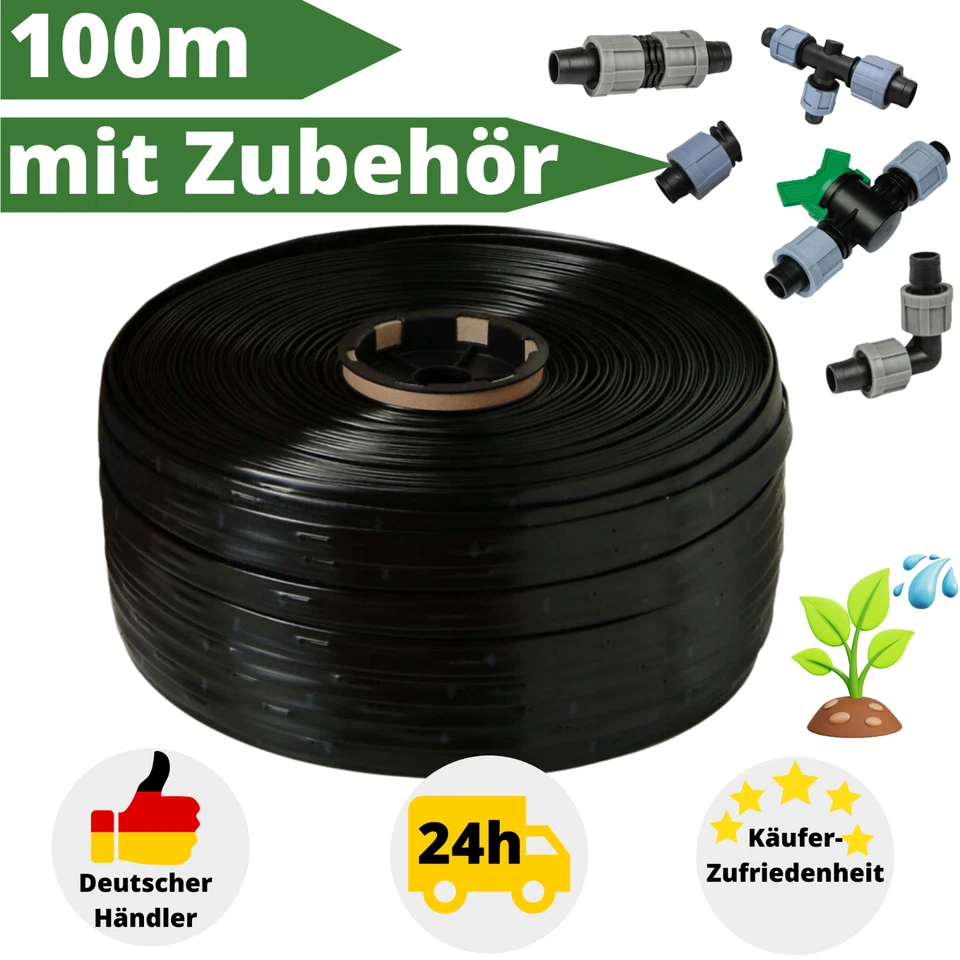 Tropfschlauch Perlschlauch 100m Tropfrohr Bewässerungschlauch Gartenschlauch Set - Bild 1 von 4