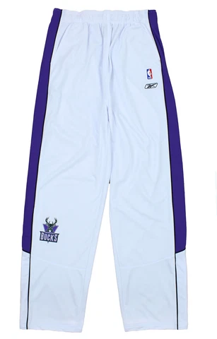 Reebok NBA Basketball Tall +8 Men's Milwaukee Bucks Tearaway Pants, White Cover