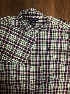 Ralph Lauren Button Down Shirt Boys XL Green Blue Pink Plaid SHORT Sleeve - Image 1 of 4