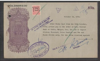 Refugee Relief Tax RRT GOA DAMAN & DIU Overprint used on Hundi Promissory Note - Image 1 of 2