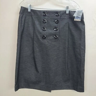 Falda Anne Klein Mujer 14 Negra Elastizada Botón Plisado Hasta la Rodilla Foto 1 de 4