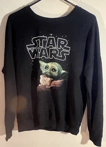 STAR WARS Women's Black Grogu Baby Yoda Graphic Pullover Sweatshirt M Disney - Picture 1 of 3
