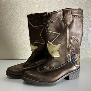 Hannah Montana Western Cowgirl Disney Boot Girls Youth Size 2 Brown Star Zip Up - Picture 1 of 5