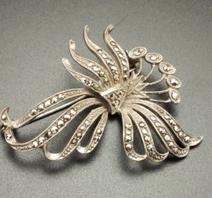 Vintage Art Deco Brosche 835 massiv Silber Silber Markasiten handbesetzt floral - Bild 1 von 4