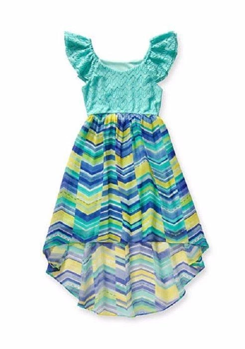 Vestido BLOOME Big Girl 14 Aqua Crochet Tejido a Gasa Alto Bajo Nuevo con Etiquetas $64 Foto 1 de 1