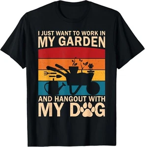 Gardening Women Men Funny Garden Gardener Dog Lover Plants Gift Unisex T-Shirt - Picture 1 of 3