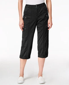 $54.50 Style&co Stretch Cotton Cargo Utility Capri Cropped Pants Black - Picture 1 of 2