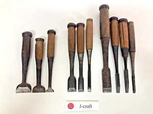Lot of 10 Japanese Used Chisels Nomi Carpentry Tool Blade 1126A - Picture 1 of 11