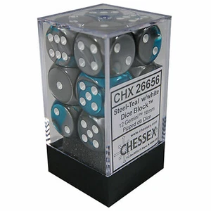 Chessex Dice Gemini: 12D6 Steel-Teal/White - CHX26656 New - Picture 1 of 1