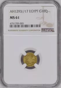 EGIPCIO - OTOMANO, ORO 10 QIRSH ABDUL HAMID II 1293/17 AH NGC COMO NUEVO 61, RARO11 - Imagen 1 de 2