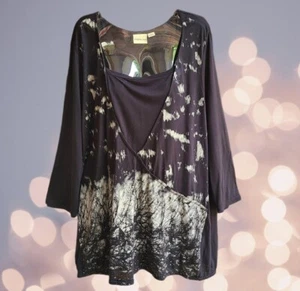 Women's 3/4 Sleeves Stretch Tunic Top Casual Basic Blouse Tee Black Size XL - Picture 1 of 10