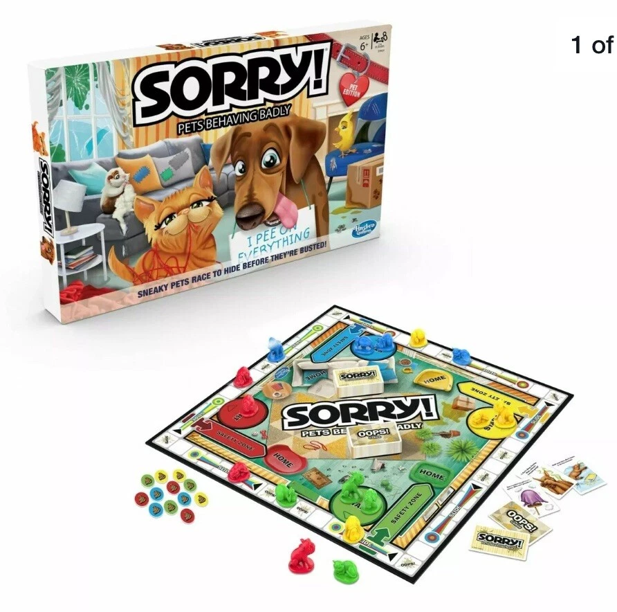 Sorry Pets Behaving Badly Board Game Kids Ages 6 for 2-4 Players Gameboard C2