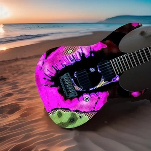 DesignDivil Custom Guitar Skin Vinyl Wrap Pink Green 👁️ Eye 80’s Decal Graphic - Picture 1 of 1