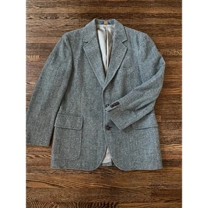 VTG 70s Pendleton Wool Blazer Mens 42 Sport Coat Blue Herringbone USA Pockets - Picture 1 of 10