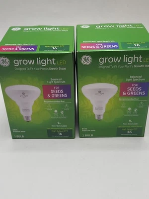 Комплект из 2 светодиодных ламп GE Grow для семян и зелени BR30 среднее основание 9 Вт новые - Изображение 1 из 4