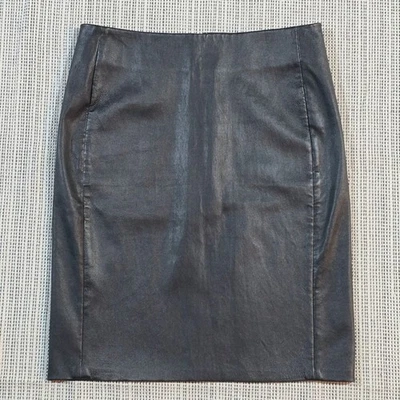 Diane Von Furnstenberg Genuine Black Lamb Leather Stretchy Pencil Skirt Size 12 - Image 1 of 4