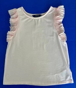 Polo Ralph Lauren Girls 10 Top Pink Pleated Flutter Sleeve Jersey Knit - Picture 1 of 8