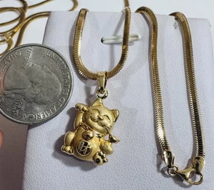 18K 750 Real Fine Saudi Gold Kitty Cat Necklace 17.5”/18” Inch Long 10.1g 3.2mm - Picture 1 of 24