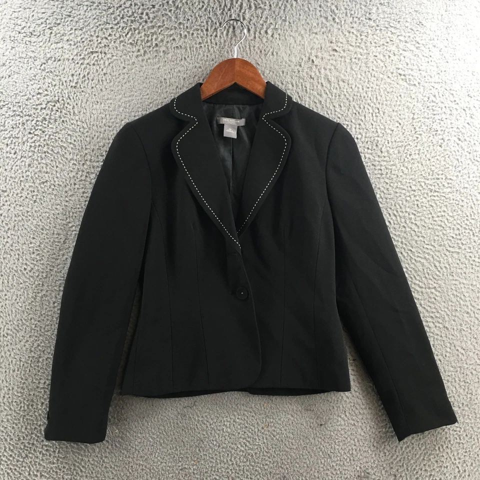 Blazer Ann Taylor Mujer 0 Pequeño Negro Manga Larga Bolsillos Muesca Solapa Botones Foto 1 de 4