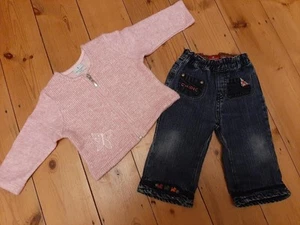 EUC Gils Designer TRUSSARDI BABY Pink Cardigan & CHIPIE Jeans 12 months 74-80 cm - Picture 1 of 12