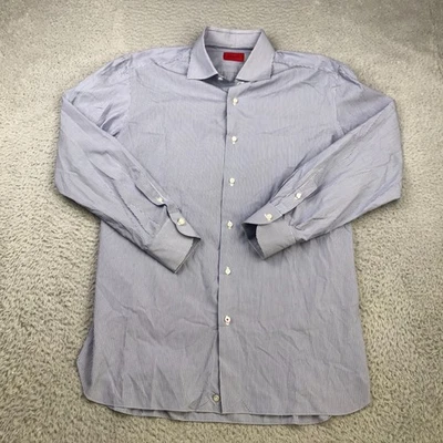 Camisa de Vestir ISAIA Napoli Para Hombre 16.5 42 Azul Rayas Algodón Abotonada Hecha en Italia Foto 1 de 4