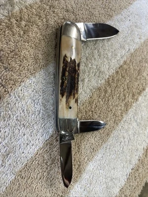 Ka-Bar Kabar TT201 Cabeza de Perro Tang Sello Ciervo Mango Tres Hojas Hecho en EE. UU. Foto 1 de 4