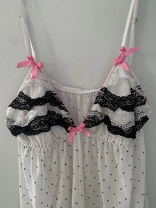 Babydoll Lingerie Cami Top Sz s black & pink Y2K Polka Dots Sexy Flowy Boho - Picture 1 of 19
