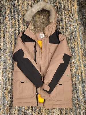 LACOSTE LIVE Jacket Size Men's Medium Tan Black Parka Fur Long Coat Outdoors - Image 1 of 4
