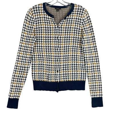 Женский свитер-кардиган Ann Taylor темно-синий и коричневый с круглым вырезом - Изображение 1 из 4