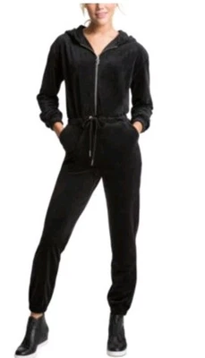 Juicy Couture Hoodie Size S Jumpsuit Black Velour Zip & Drawstring Waist #3 - Image 1 of 4