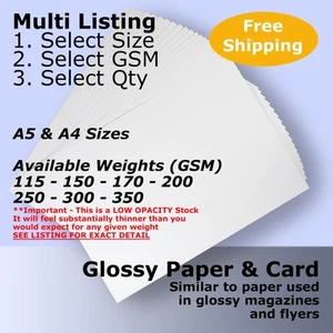 Gloss White A5 A4 Size Paper Card stocks 115 150 170 200 250 300 350gsm #L1XA54 - Picture 1 of 101