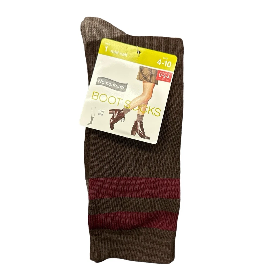 No Nonsense Mid Calf Boot Socks Womens Size 4-10 Espresso Brown Maroon One Pair - Image 1 of 4