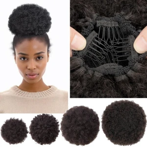 100% Human Hair Afro Puff Curly Drawstring Ponytail Bun Scrunchie Updo Hairpiece - Picture 1 of 14