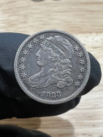1833 High 3 Capped Bust Silver Dime, 6/26/23, Free Shipping Cover