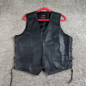 Hot Leathers Motorcycle Vest Mens Large Black Leather Snap Front Lace Sides * - Picture 1 of 11