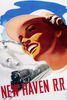 SKI WINTER SPORT NEW HAVEN R.R. CONNECTICUT TRAIN TRAVEL VINTAGE POSTER REPRO - Image 1 of 3