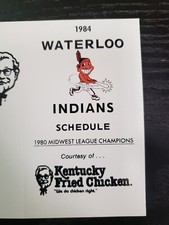 1984 Waterloo Indians Baseball Minor League pocket schedule- KFC 
